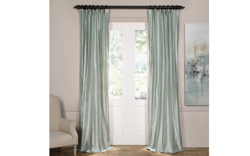 Cambridge Silver Aqua Silk Stripe Curtain