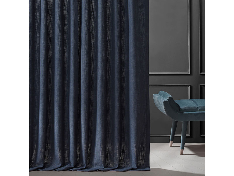 Ballpoint Blue Belgian Heavy Faux Linen Curtain