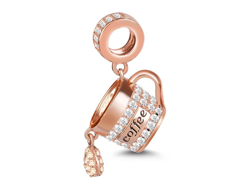 Gnoce Women's Coffee Charm Sterling Silver Pendant 18k Rose Gold Plated with Cz