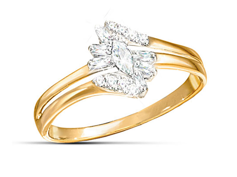 Women's Solid 10K Gold Ring With 15 Diamonds In 3 Different Cuts