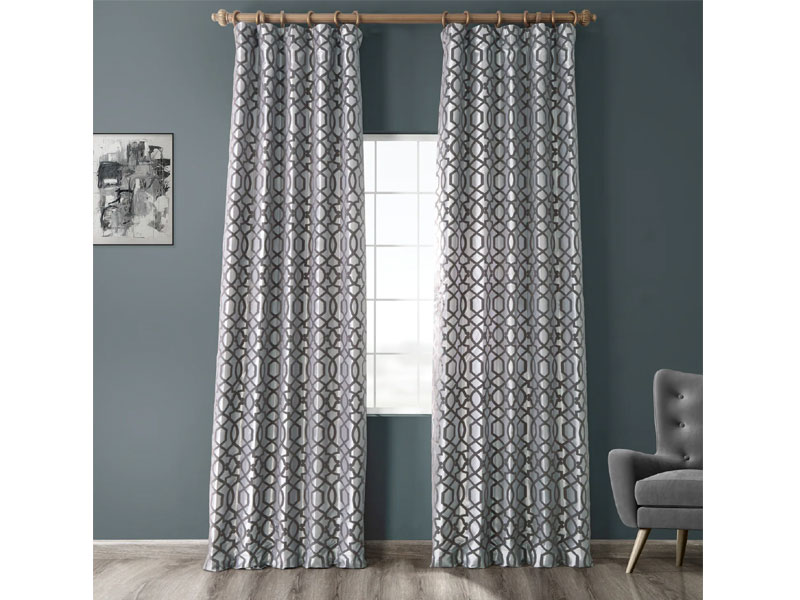 Filigree Grey & Pewter Designer Flocked Curtain