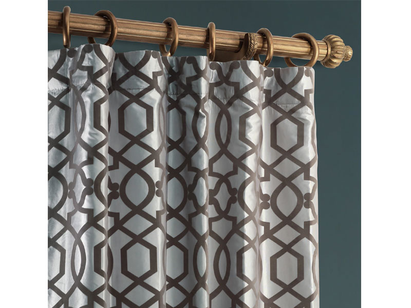 Filigree Grey & Pewter Designer Flocked Curtain