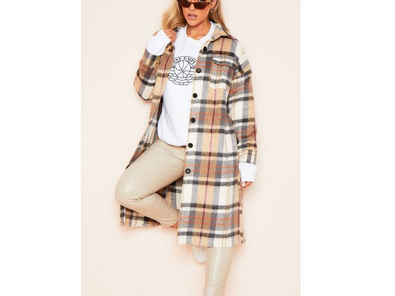 Women's Faye Brown Checked Longline Shacket