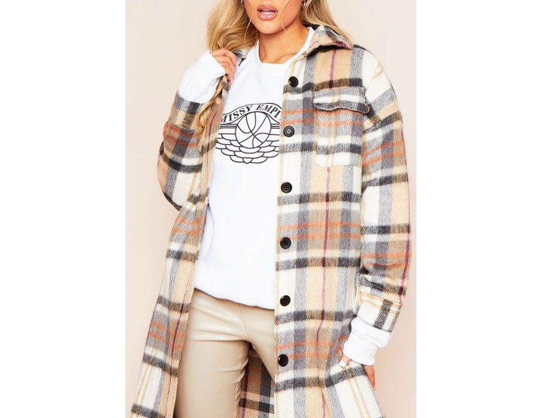 Women's Faye Brown Checked Longline Shacket