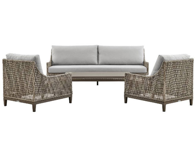 Armen Living Grenada 4 Piece Outdoor Gray Fabric And Wicker Conversation Set