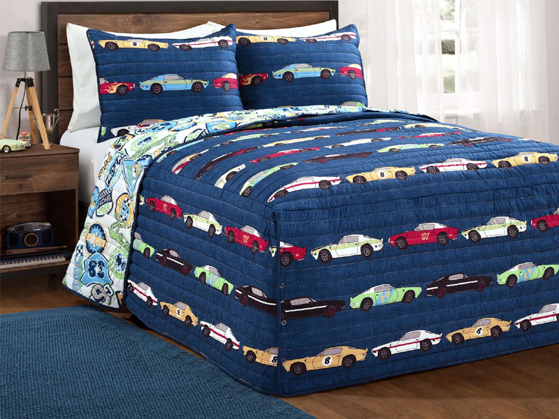 Race Cars Reversible Bedspread Set 