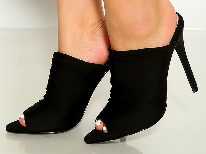 Women's Black Scrunched Slip On High Heels