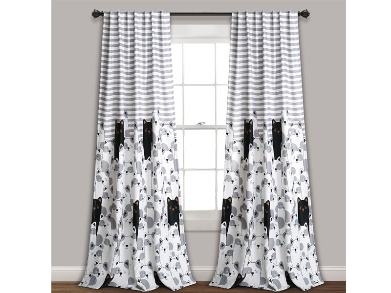 Stripe Bear Room Darkening Window Curtain Set