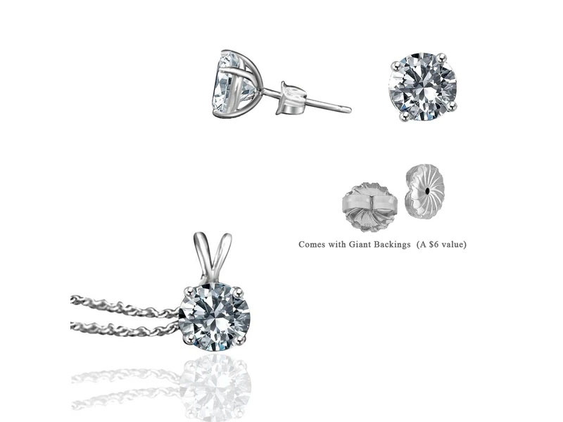 Women's 4CT TW Round Diamond Veneer Sterling Silver Stud Earrings & Pendant