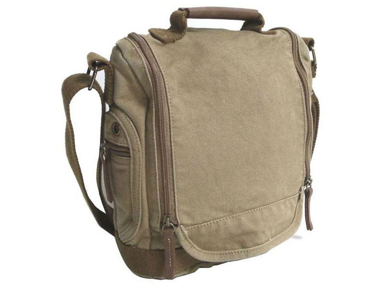 Virginland Vintage Canvas Vertical Messenger Bag Khaki Tan