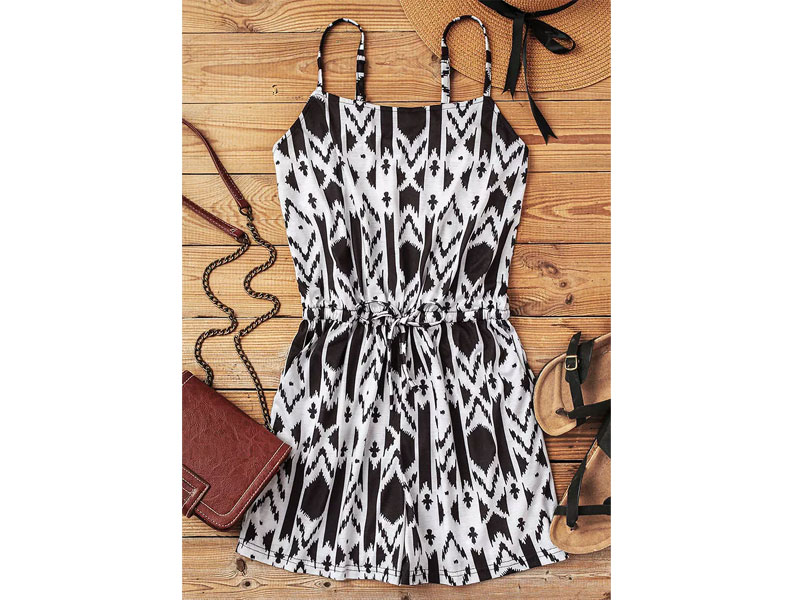 Women;s Aztec Geometric Western Tie Ruffled Romper