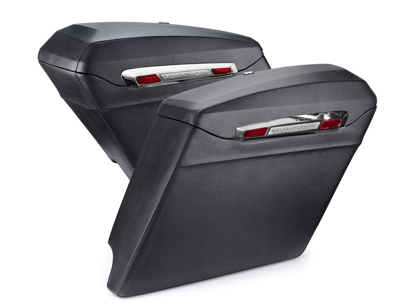 Vikingbags Touring Bagger Silver Hinge Leather Covered Stretched Saddlebags