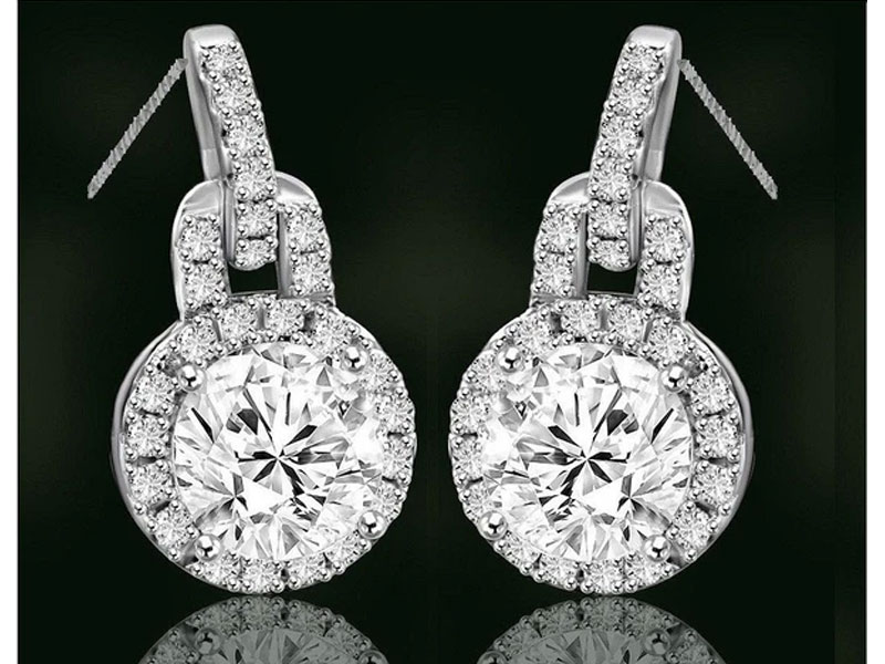 Diamond Veneer Women's Round Diamond Veneer Cubic Sterling Pendant and Earring