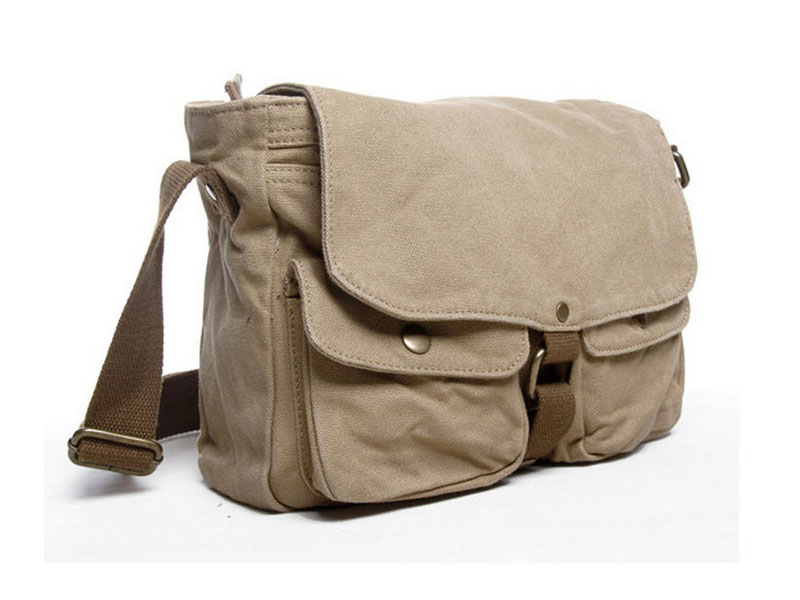 Virginland City Satchel Compact Canvas Messenger Bag Khaki Tan