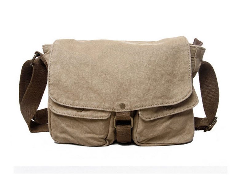 Virginland City Satchel Compact Canvas Messenger Bag Khaki Tan