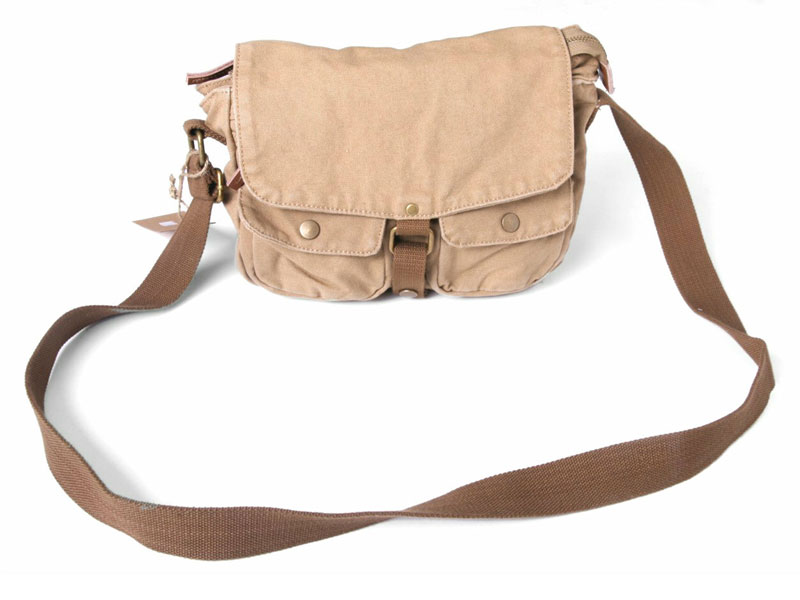 Virginland City Satchel Compact Canvas Messenger Bag Khaki Tan