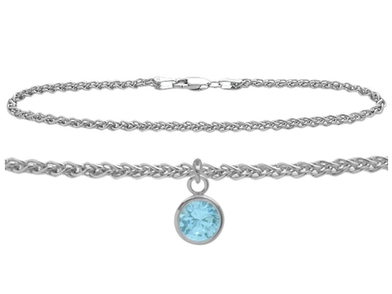 Sterling Silver Wheat Round Charm Anklet