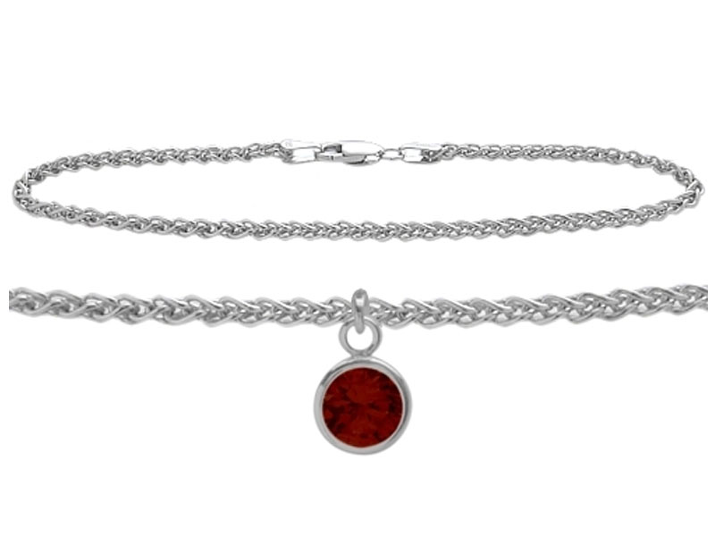 Sterling Silver Wheat Round Charm Anklet