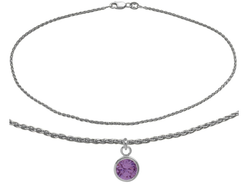 Sterling Silver Wheat Round Charm Anklet