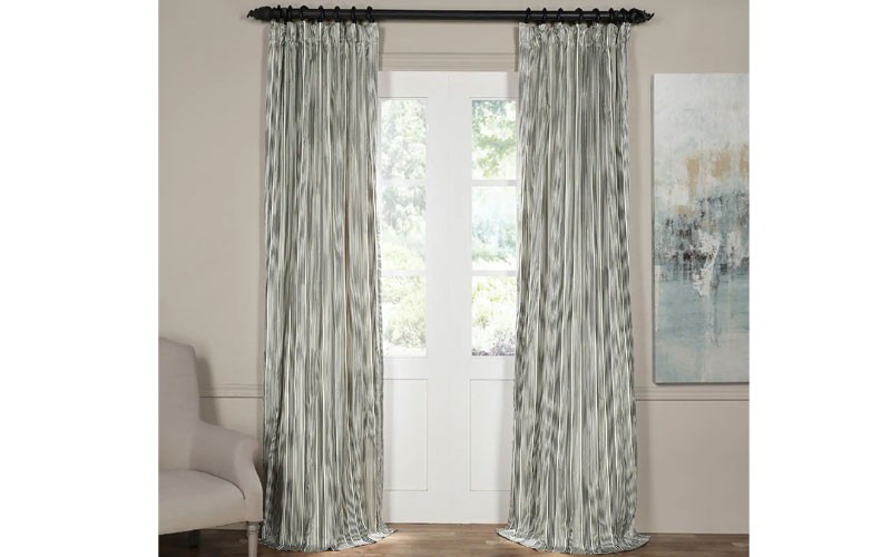 Replay Metal Grey and Black Silk Stripe Curtain