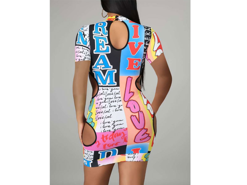 Women's Lovely Street Letter Print Hollow-out Pink Mini Dress