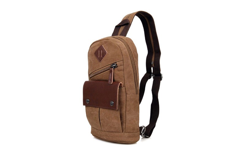 Batam Men's Canvas Convertable Backpack & Chest Sling-Khaki Brown