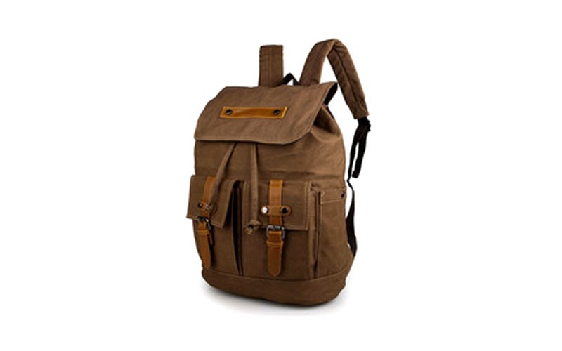 Bonn Canvas & Leather Rugged Day Backpack-Brown