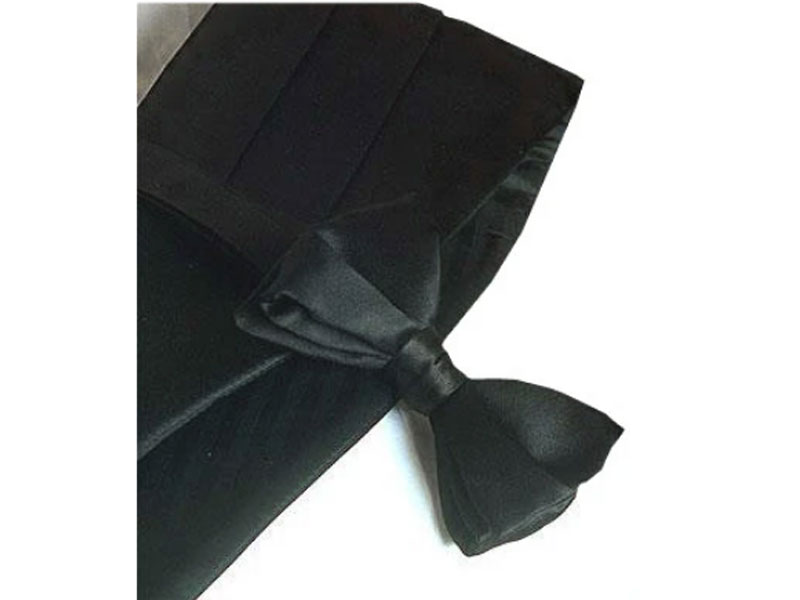 Men's 100% Silk Cummerbund & Bow Tie Set Black