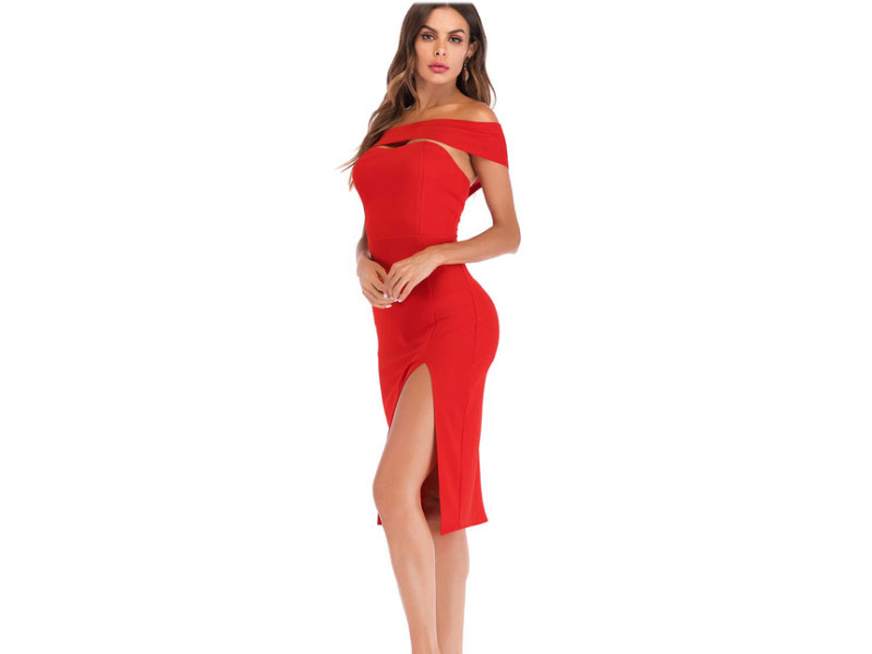 Women's Red Party Dress One Shoulder Bodycon Dress Sexy Midi Dress