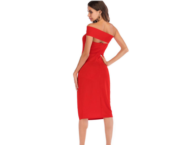 Women's Red Party Dress One Shoulder Bodycon Dress Sexy Midi Dress