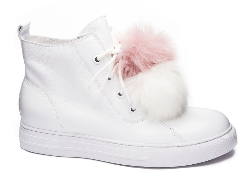 Fur Ever Pom Pom Leather Sneaker For Women