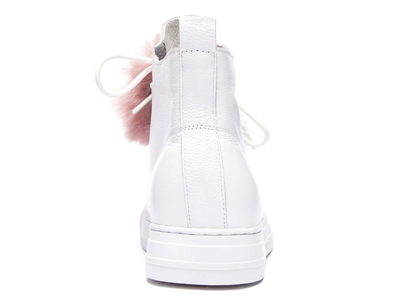 Fur Ever Pom Pom Leather Sneaker For Women