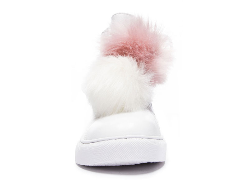 Fur Ever Pom Pom Leather Sneaker For Women