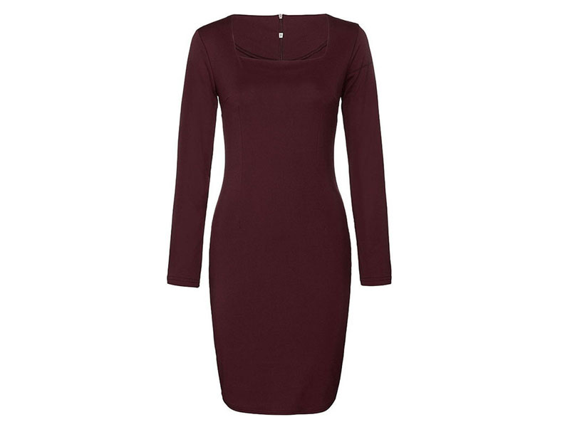 Women's Long Sleeve Bodycon Dresses Black Neck Sexy Long Sleeves Pencil Dress