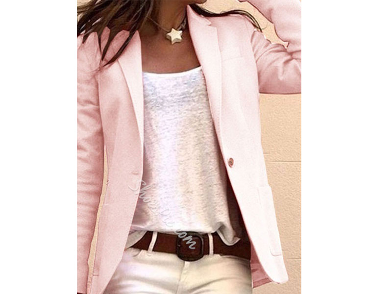 Plain One Button Notched Lapel Mid-Length Women's Casual Blazer