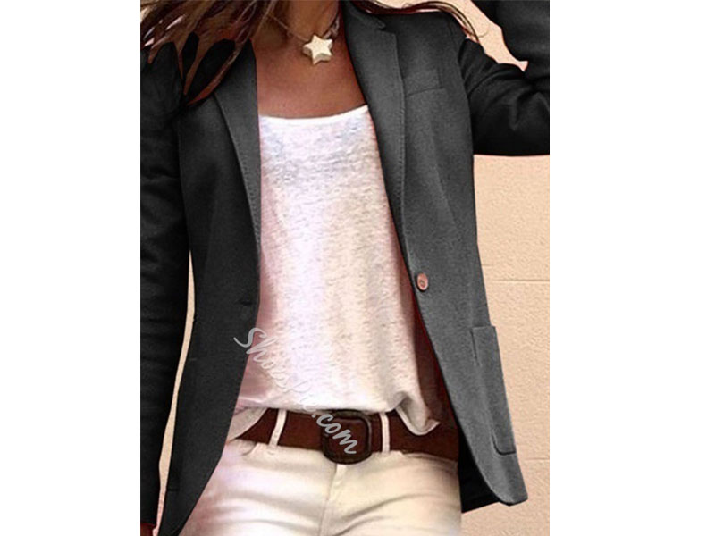 Plain One Button Notched Lapel Mid-Length Women's Casual Blazer