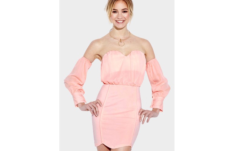 Pink Sweet heart Neckline Off-shoulder Body-conscious Sexy Dress