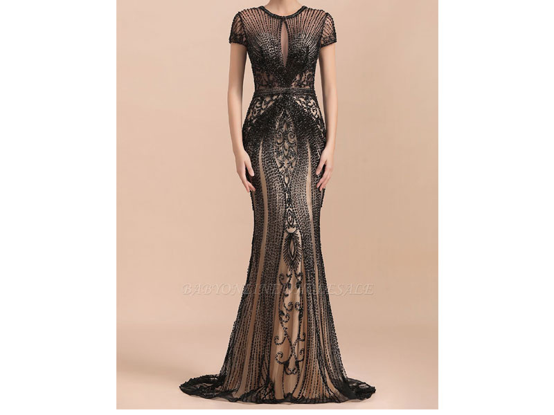 Women's Luxury Black all-covered beaded Mermaid Prom Dress