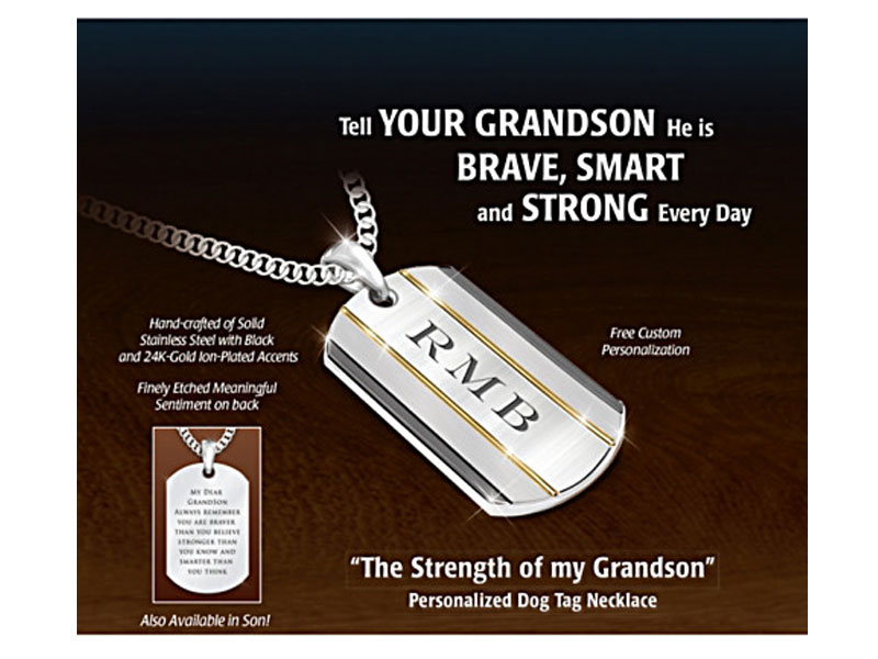 The Strength Of My Grandson Dog Tag Necklace With Initials
