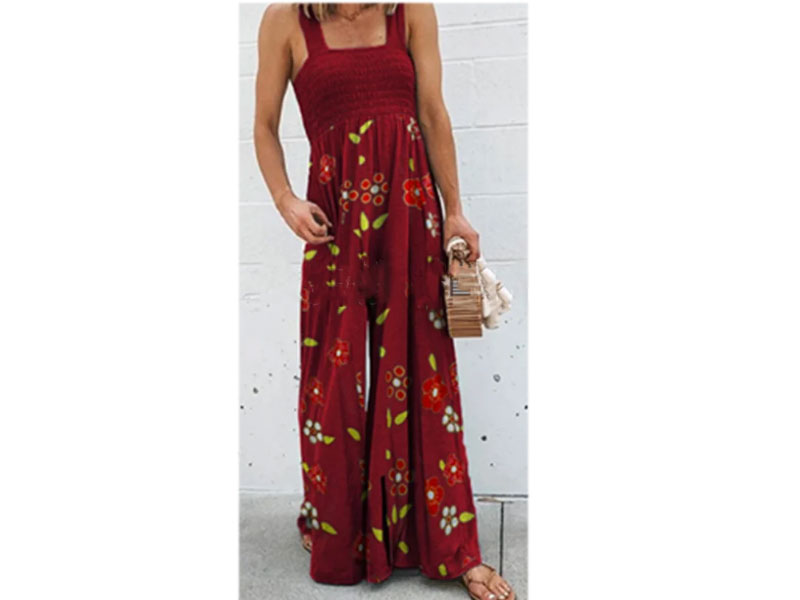 Women's Sleeveless Floral Square Neck Jumpsuit