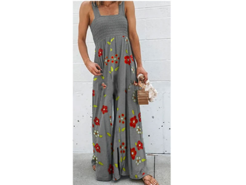 Women's Sleeveless Floral Square Neck Jumpsuit