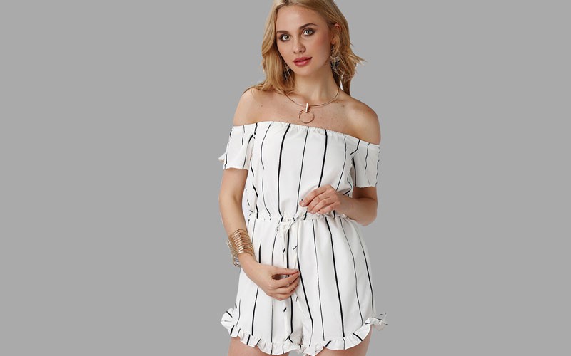 Striped Drawstring Waist Strapless Sexy Playsuit