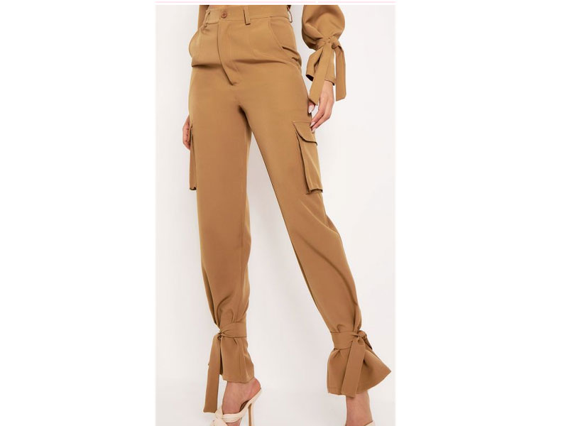 Women's Zoey Camel Tie Ankle Pocket Detail Tailored Trouser