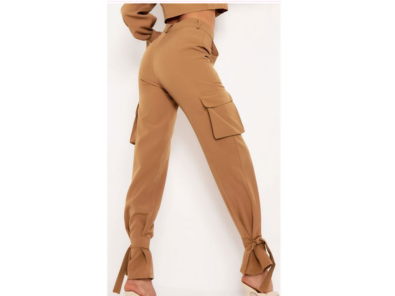 Women's Zoey Camel Tie Ankle Pocket Detail Tailored Trouser
