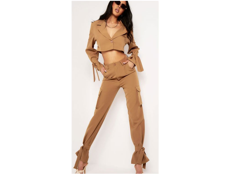 Women's Zoey Camel Tie Ankle Pocket Detail Tailored Trouser