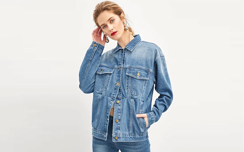 Shein Cut And Sew Bleached Wash Denim Jacket