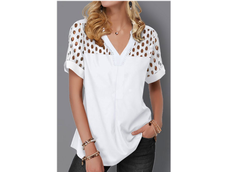 Women's Rotita Lace Panel Short Sleeve Split Neck Blouse