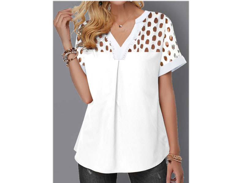 Women's Rotita Lace Panel Short Sleeve Split Neck Blouse