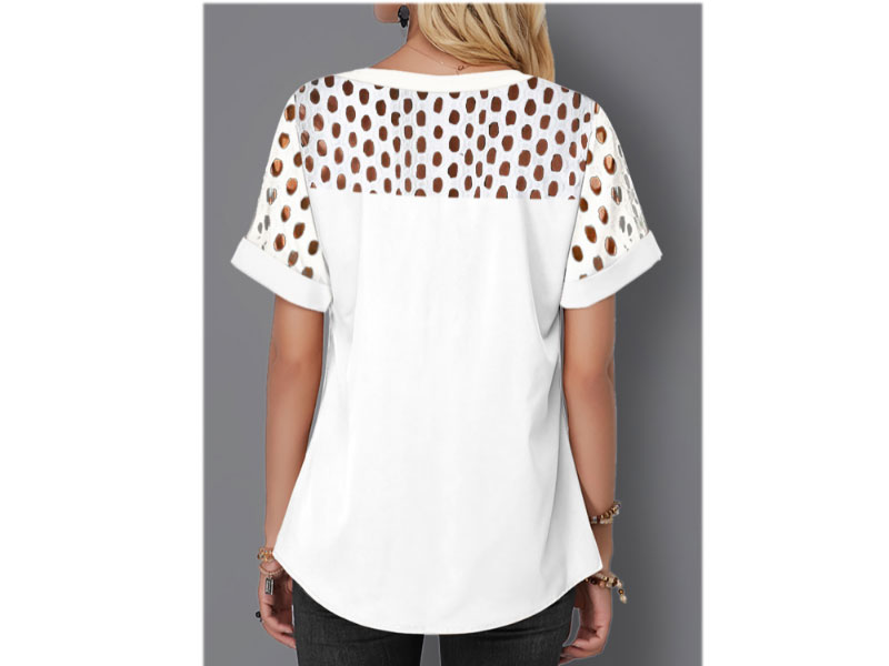 Women's Rotita Lace Panel Short Sleeve Split Neck Blouse