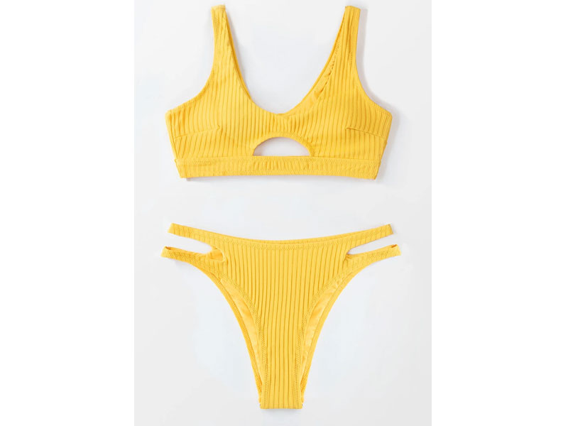 Women's Textured Yellow High Leg Bikini